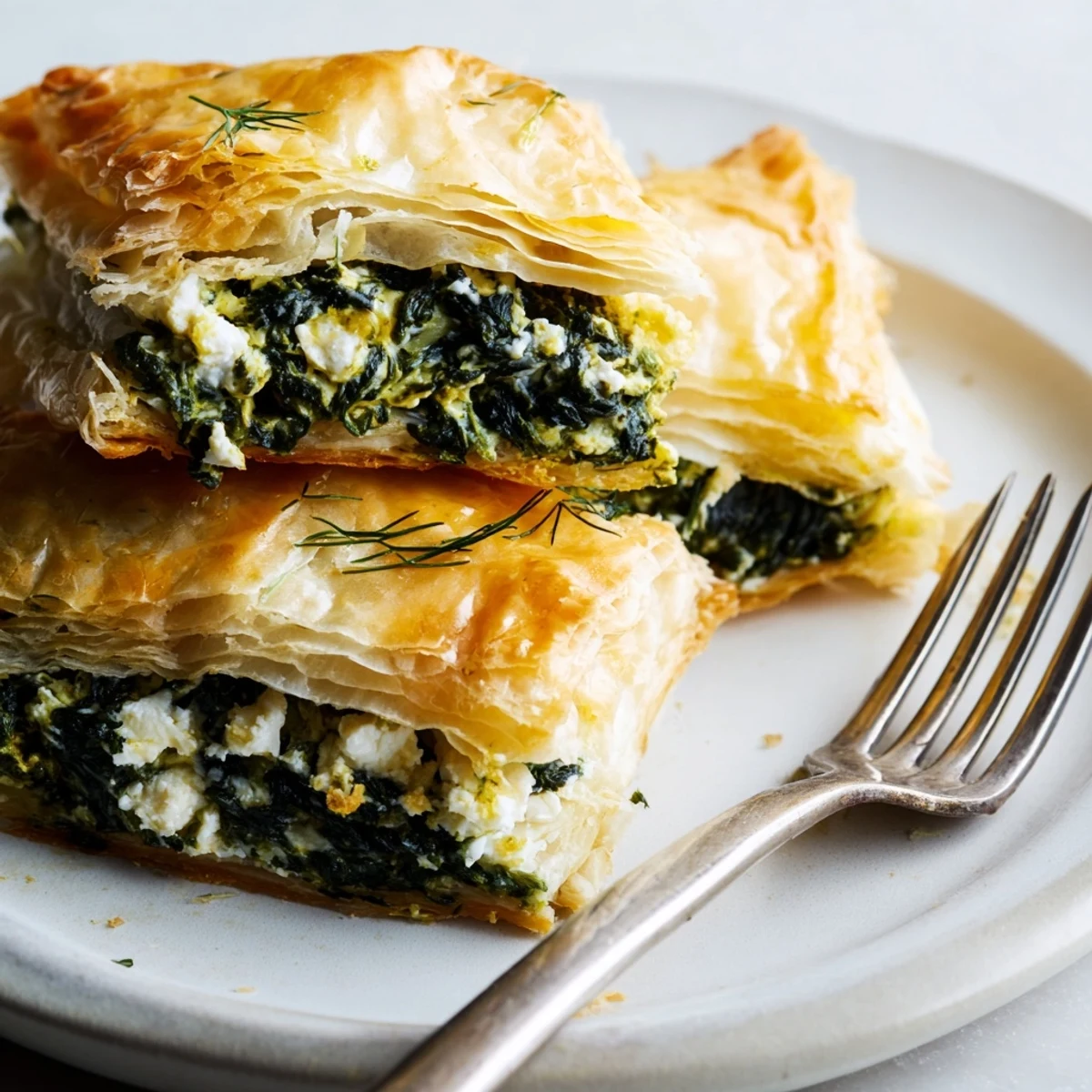 Flaky Savory Spinach and Feta Hand Pies, golden brown and packed with delicious fillings.  