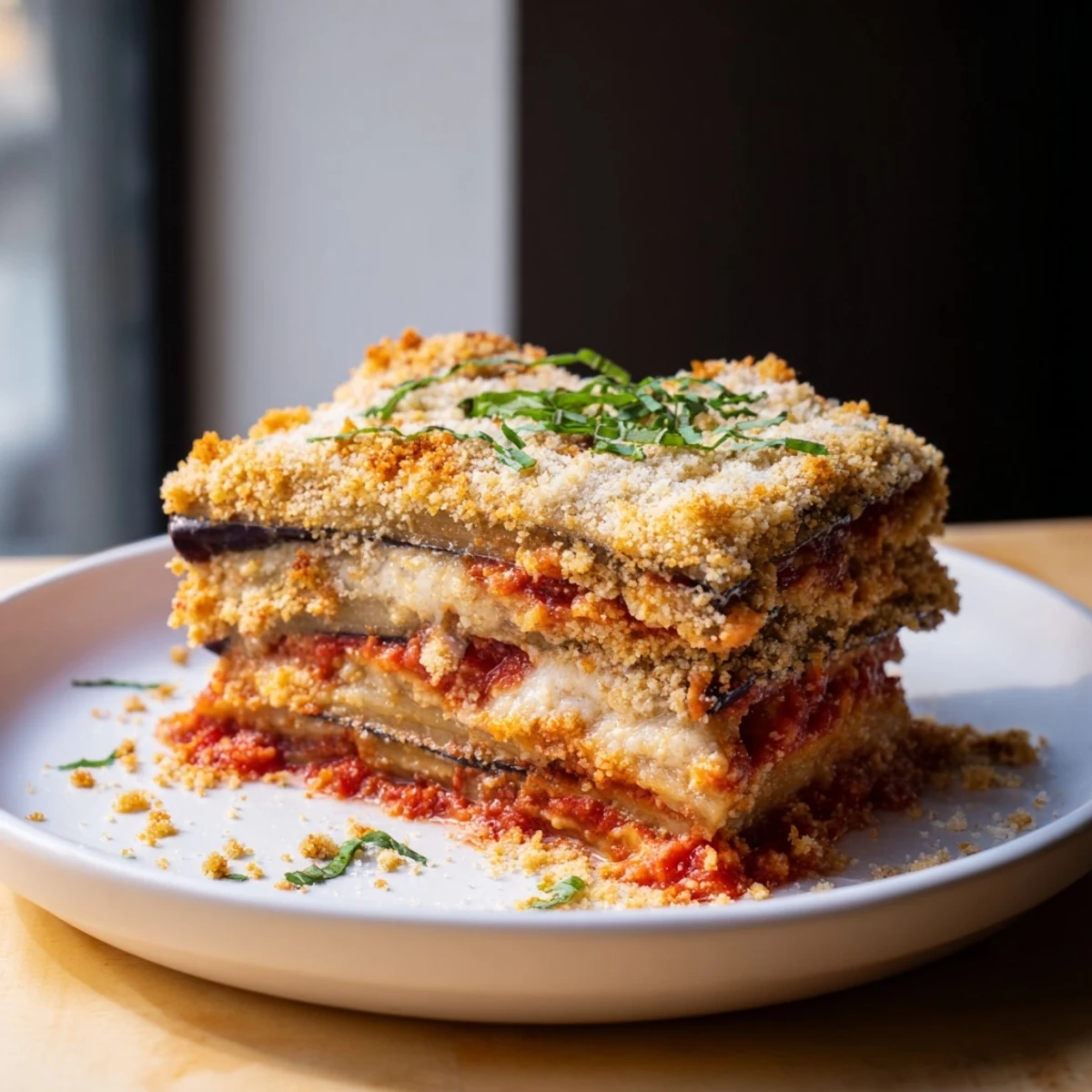 Savory and cheesy, this Eggplant Parmesan Lasagna is a delightful vegetarian baked pasta creation to enjoy!