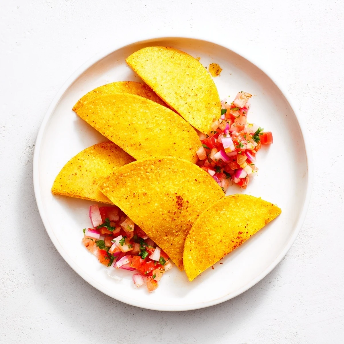Freshly made air-fryer tortilla chips, seasoned and ready to eat alongside a colorful salsa bowl.