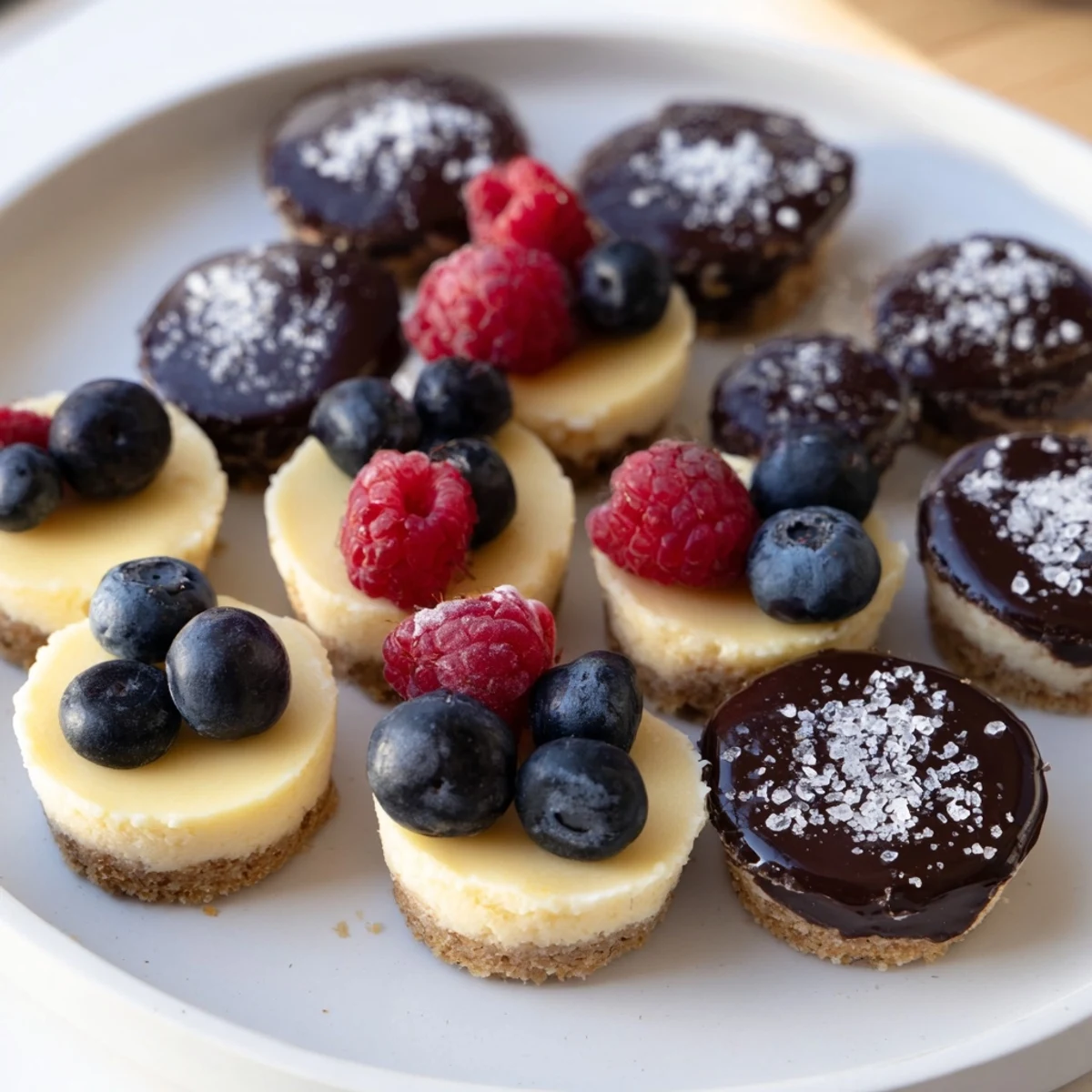 Close-up of the delicious Mini Dessert Bites Trio, offering sweet, bite-sized bliss with various flavors.