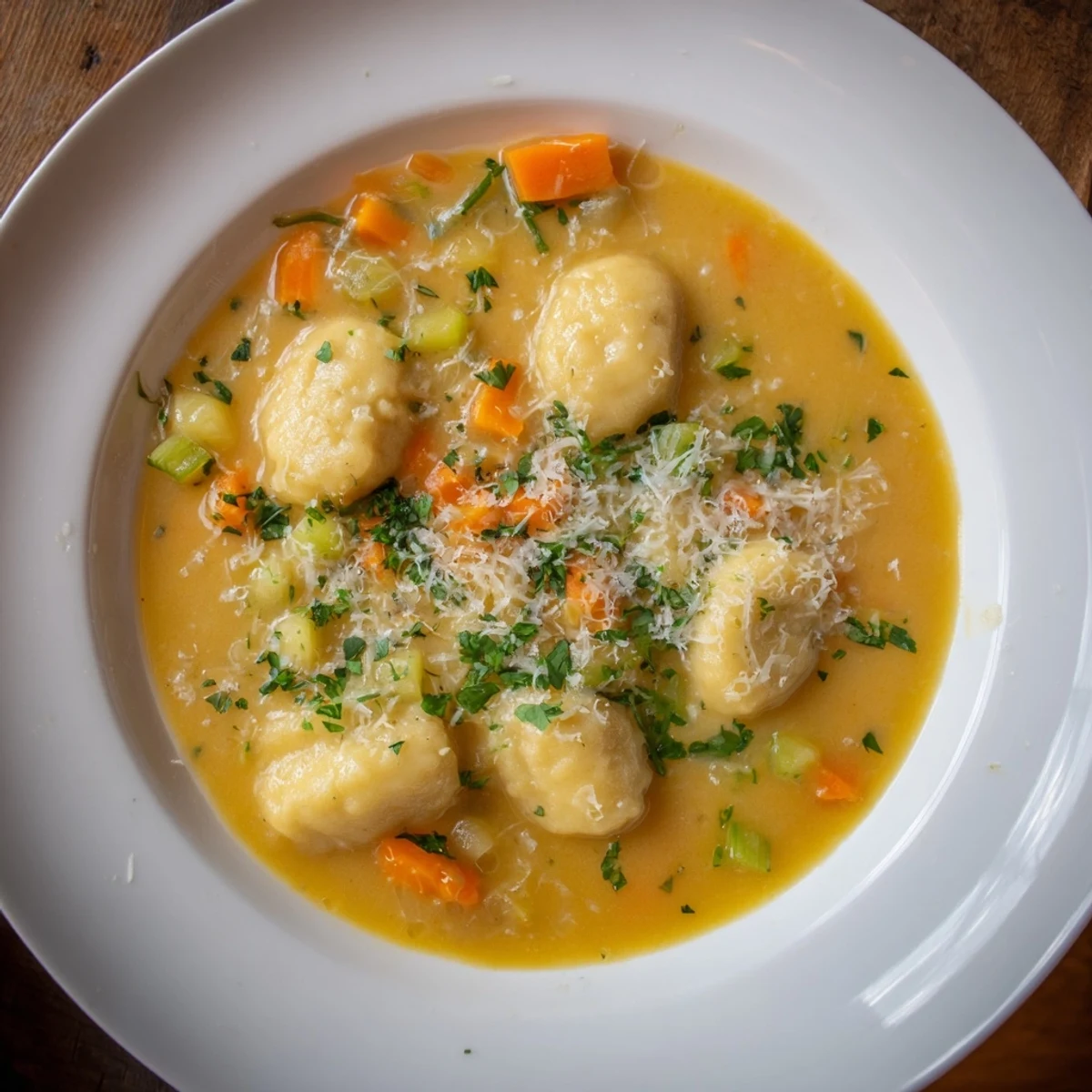A close-up of the delicious Savory Butternut Squash Gnocchi Soup – perfect for a warm, vegetarian dinner.