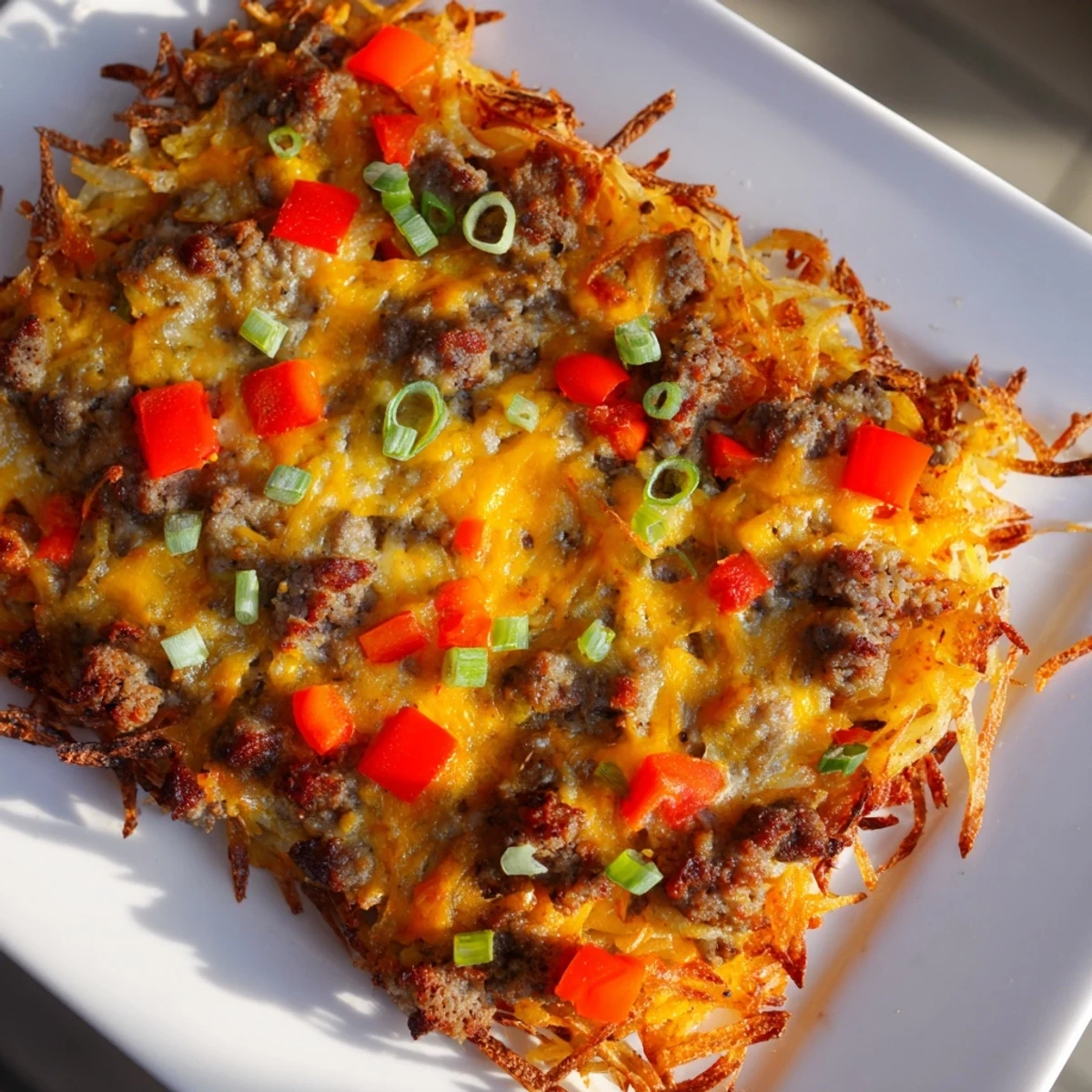 A steaming dish of Quick Christmas Morning Hash Brown Bake, perfect for a cozy holiday brunch.