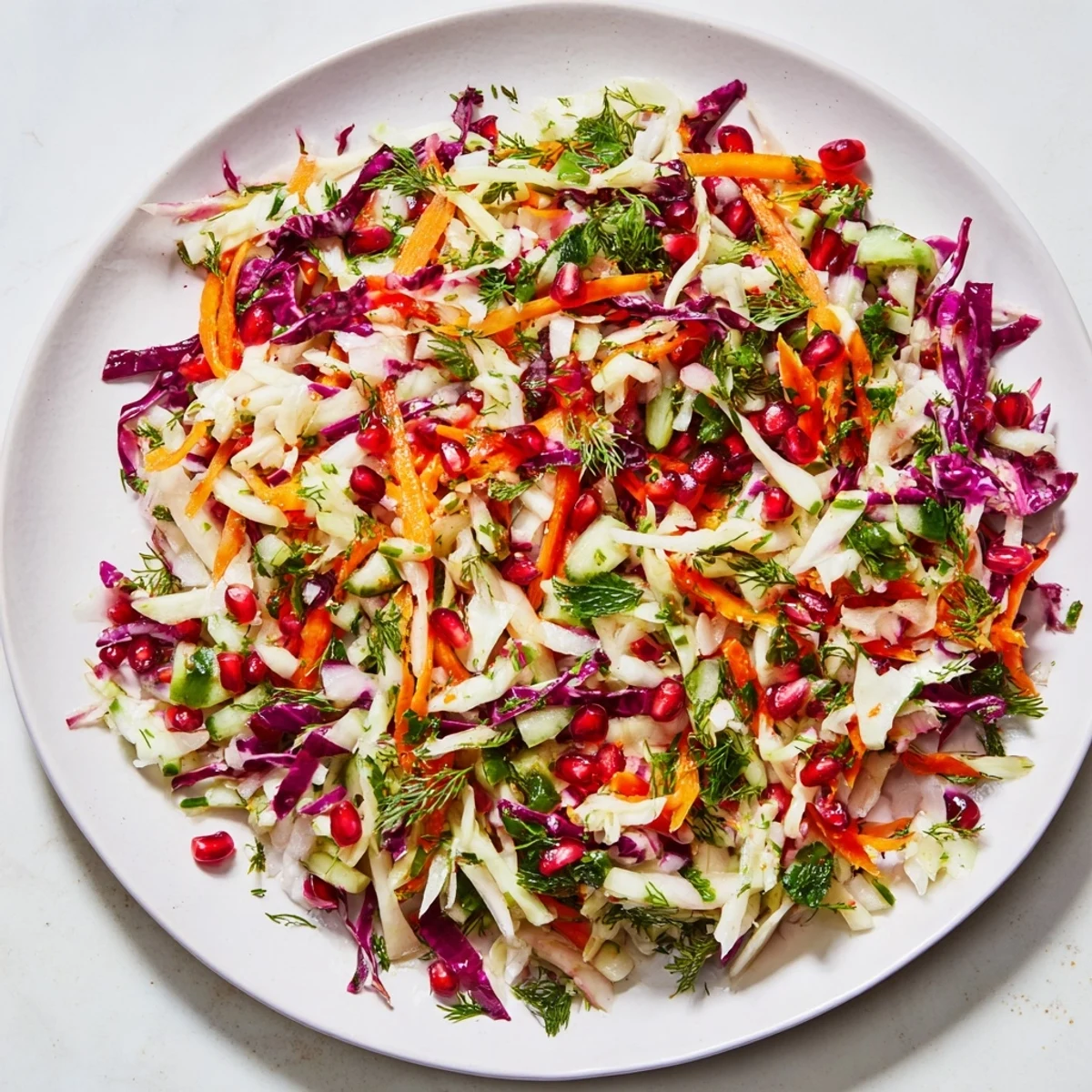This delicious Shirazi-Inspired Winter Slaw features shredded cabbage, carrots, herbs, and a citrus dressing.