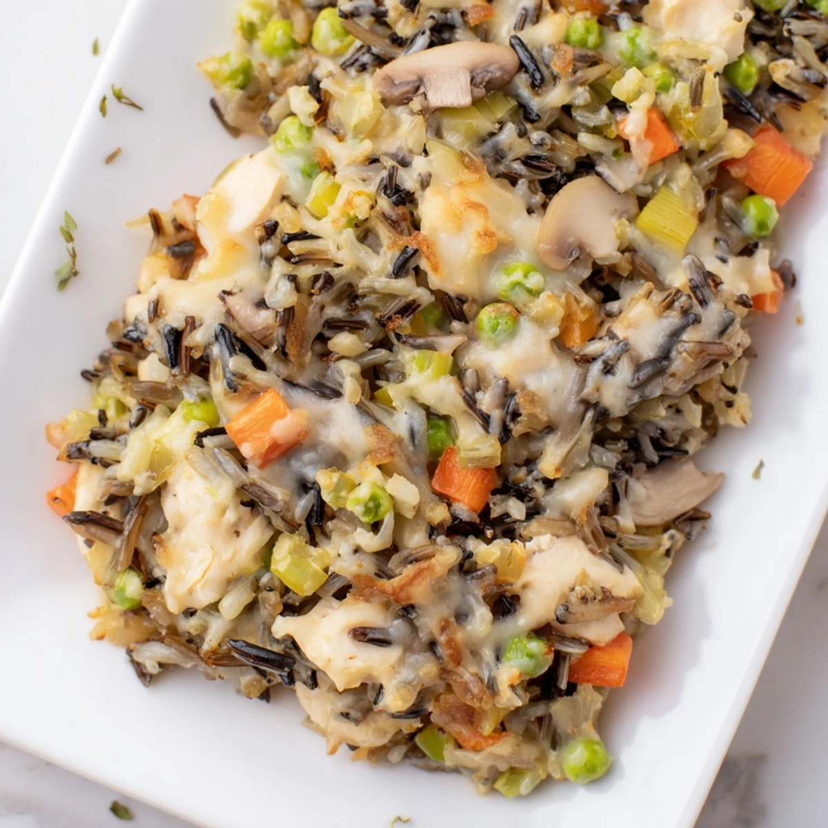 Creamy, comforting Chicken and Wild Rice Bake, topped with golden breadcrumbs, for a hearty meal.