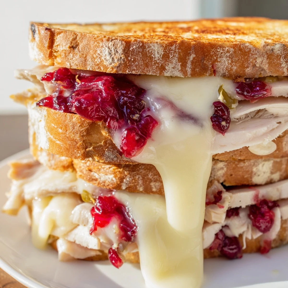 Air Fryer Jalapeño Cranberry Turkey Grilled Cheese, boasting melted cheese and golden, crispy bread.