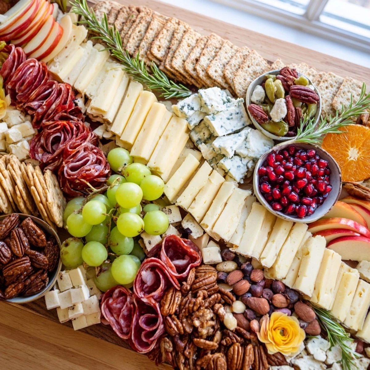 Winter Wonderland Grazing Tray overflowing with colorful fruits, cheeses, meats, and delicious treats for sharing.