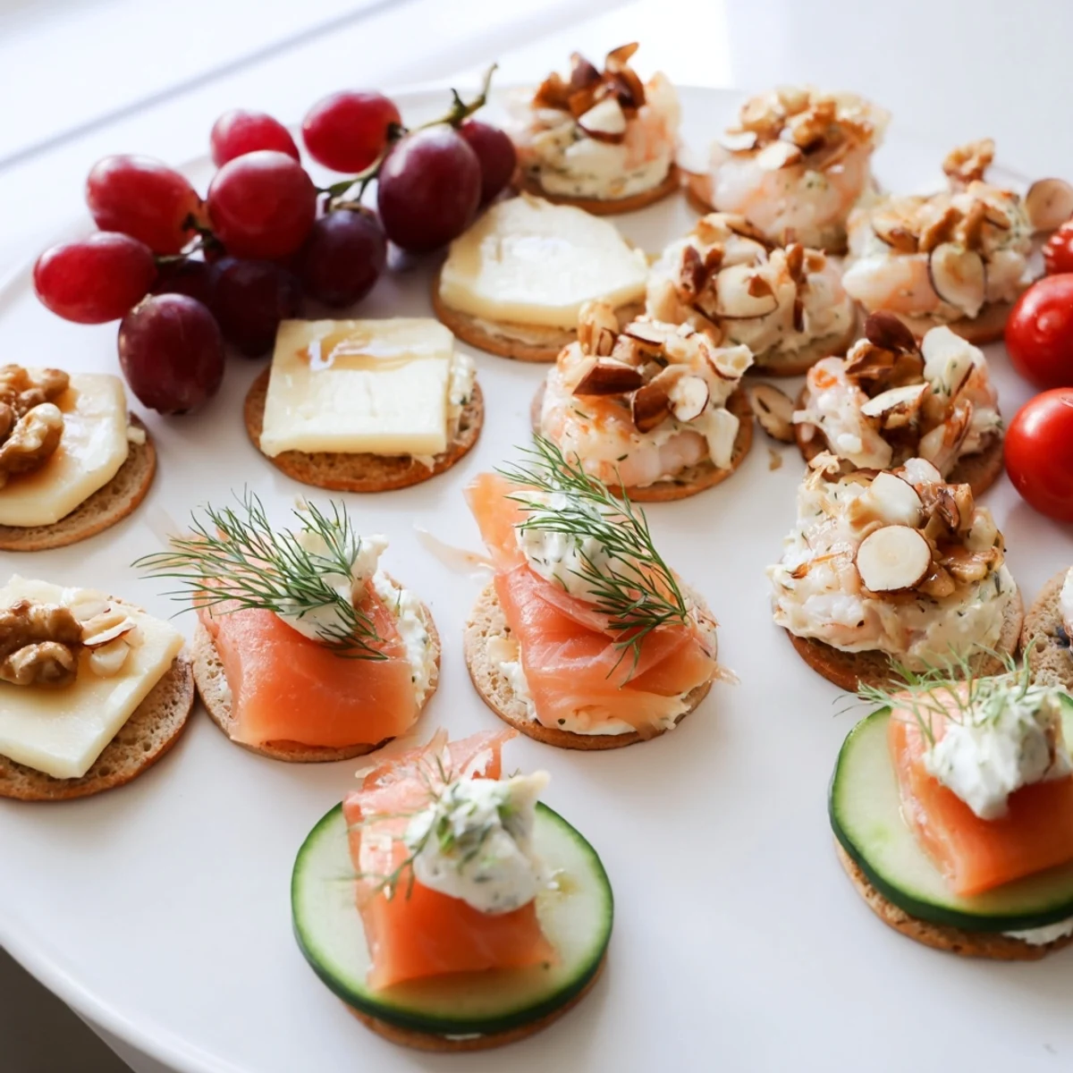 Festive champagne pairings featuring smoked salmon, brie, and other delightful appetizer bites for New Year's Eve.
