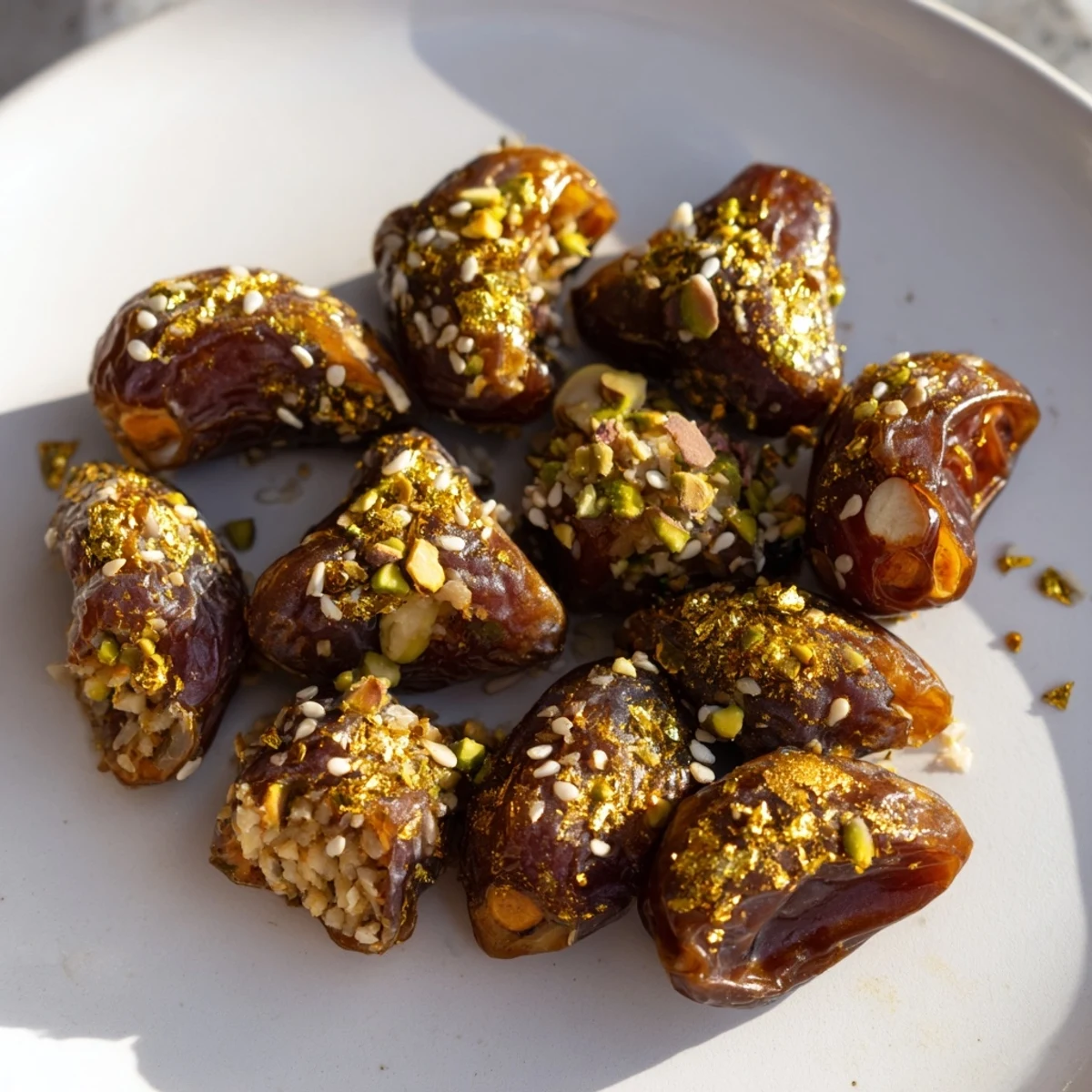 Elegant Lunar and Star Date Platter, glistening with honey, filled with nuts and citrus.