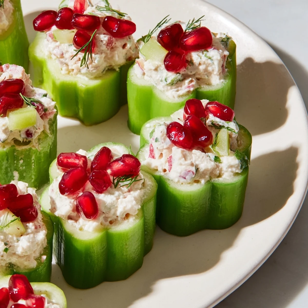 Snowflake cucumber cups: a visually stunning winter salad, ready to be filled with creamy tanginess.