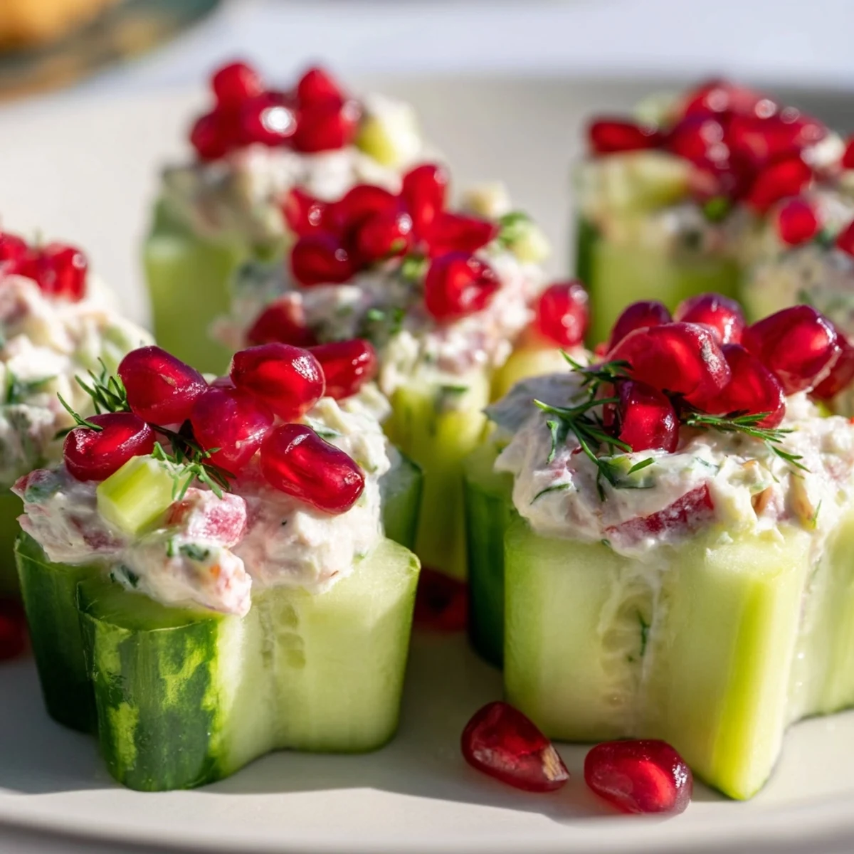 Fresh Winter Salad includes cucumber cups, beautifully shaped like snowflakes and overflowing with savory filling.