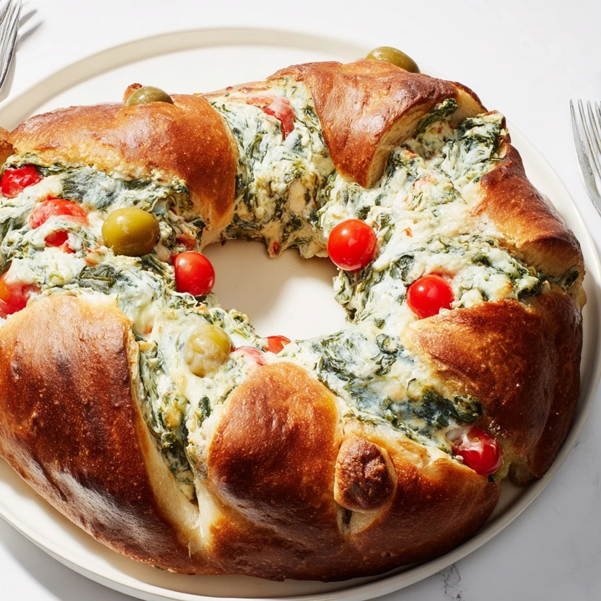 Flaky, golden Reindeer Antler Spinach Dip Ring, perfect for a festive, shareable appetizer this holiday season.