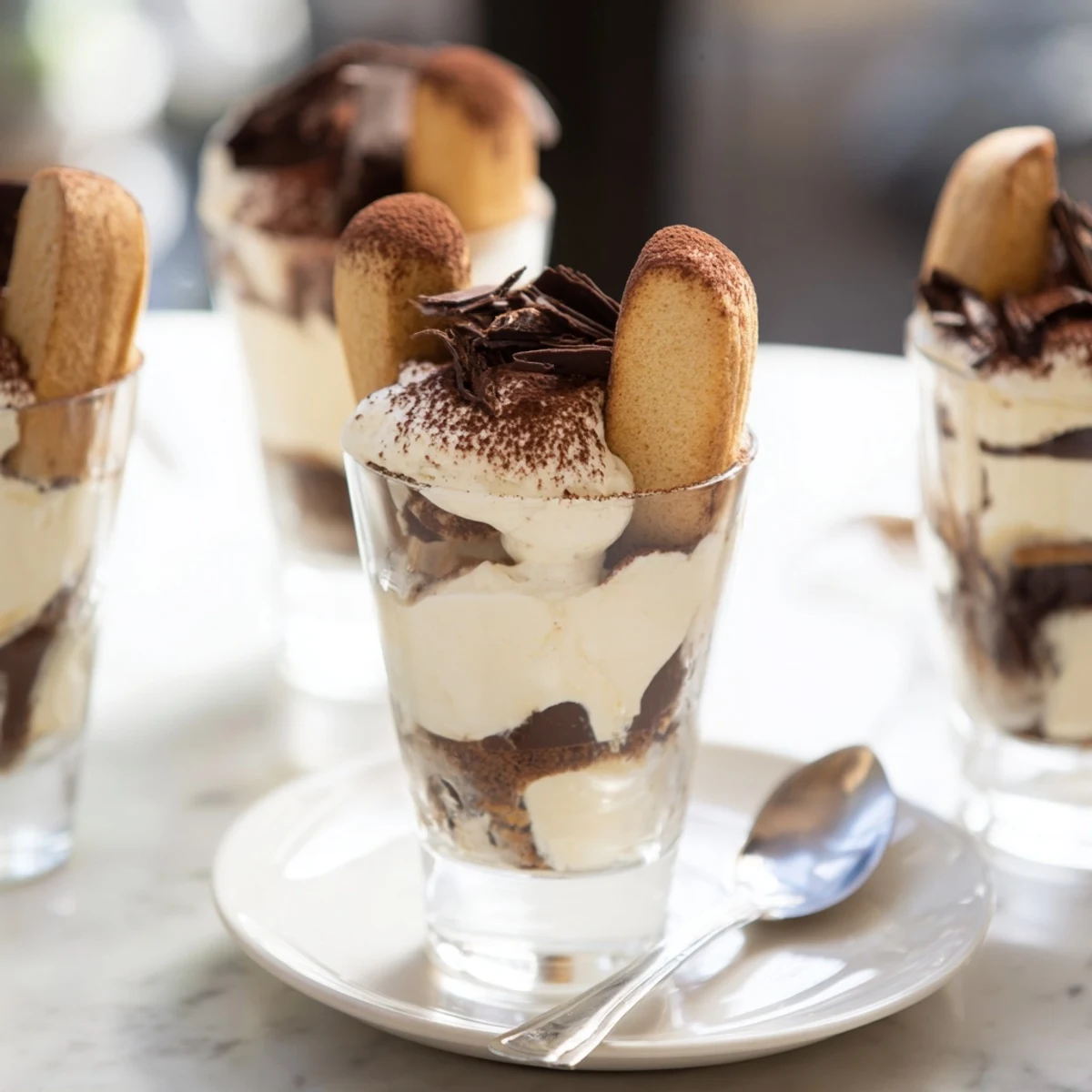 These individual Countdown Tiramisu Shots showcase coffee-soaked ladyfingers and whipped cream, ready to serve!