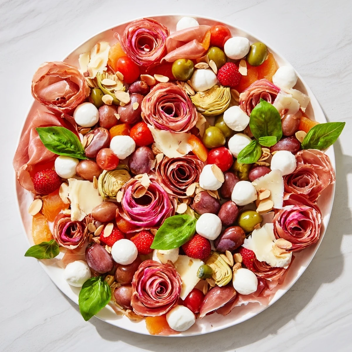 Delectable Prosciutto Rose Bouquet Board, showcasing cured meats, fresh grapes, and artisan cheese perfect for sharing.