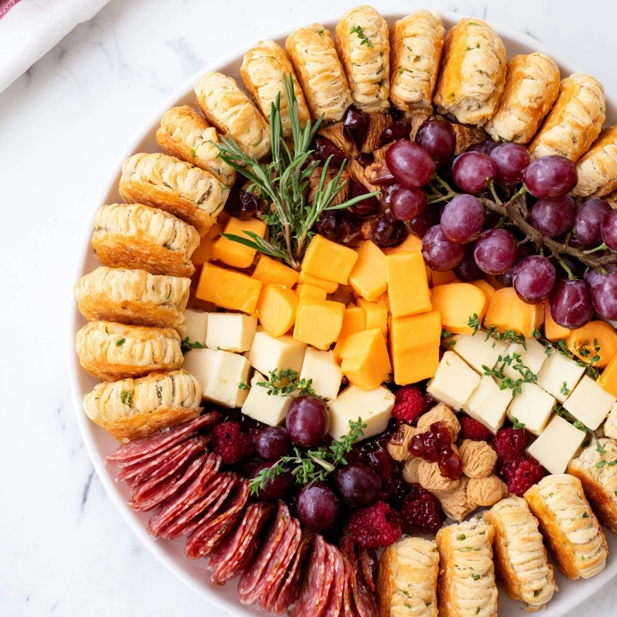 A stunning image of the Ouroboros Circle appetizer, a delicious ring of food with a cracker head and fruit tail.