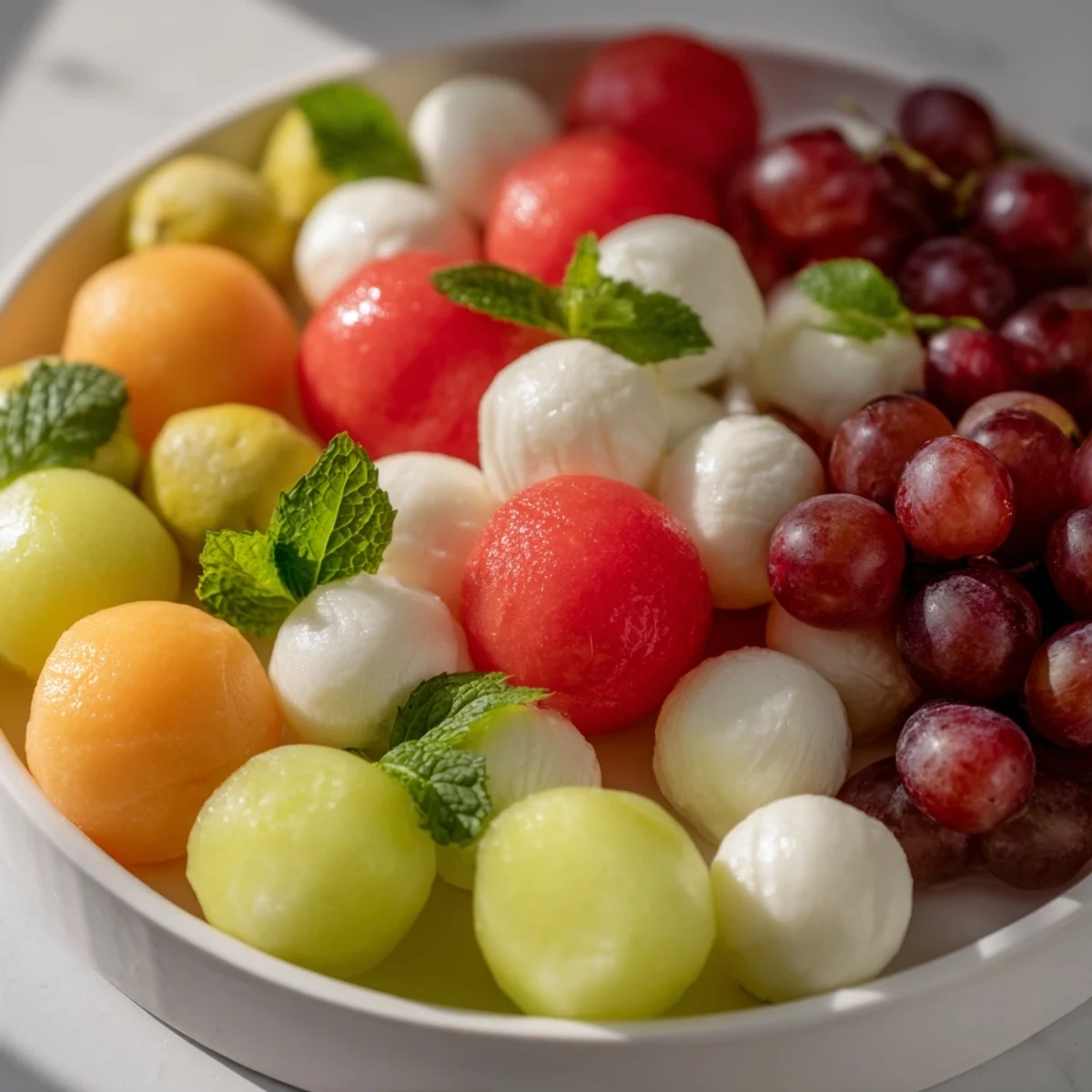 A visually appealing The Polka Dot Platter, a delightful mix of fruit and cheese, perfect for entertaining.