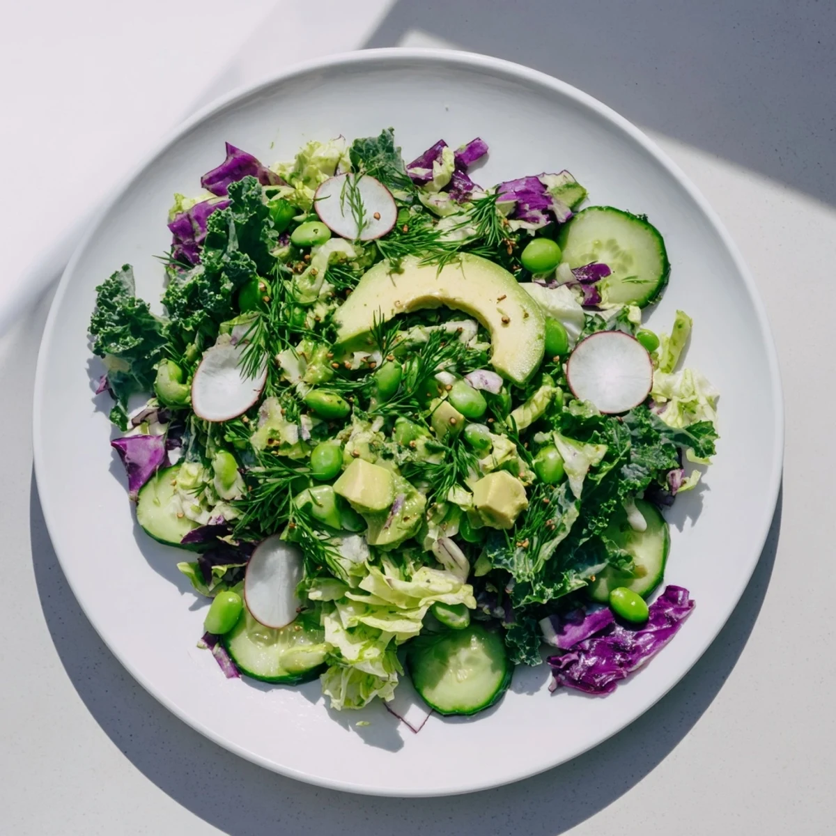 Freshly made Green Goddess Detox Cabbage Salad, bursting with flavors and ready to enjoy now.