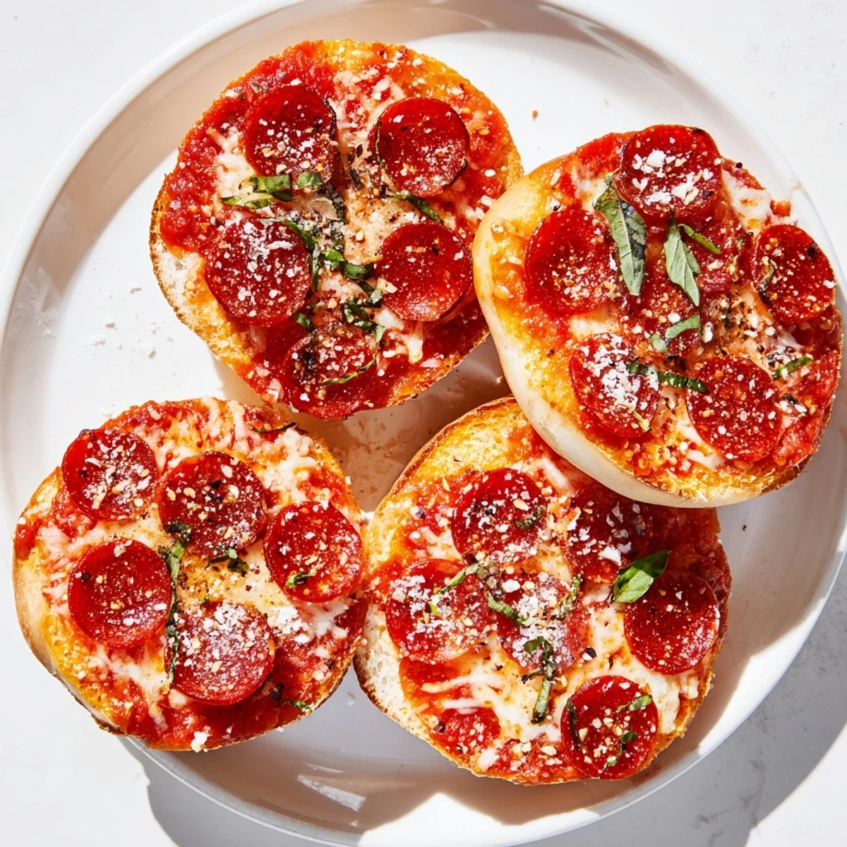 Warm, gooey Mini Pepperoni Pizza Bagels with melted cheese, perfect for a quick snack.