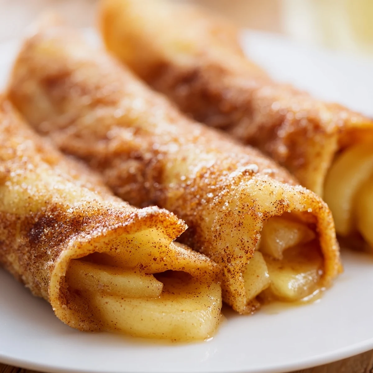 Sweet and crispy Apple Pie Roll-Ups, showing a close-up of the delicious filling and layered tortillas.