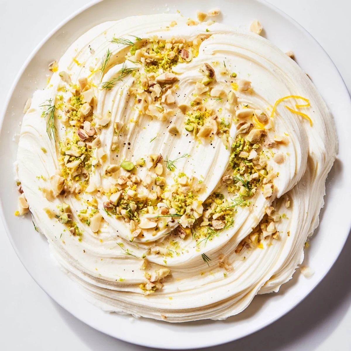 Creamy butter board charcuterie with toasted nuts, herbs, and lemon zest is a tasty appetizer.