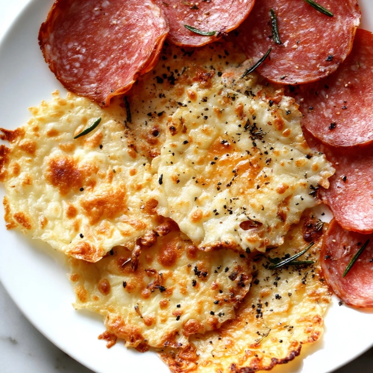 Crispy, golden-brown charcuterie chips: a delicious low-carb appetizer perfect for your next party.