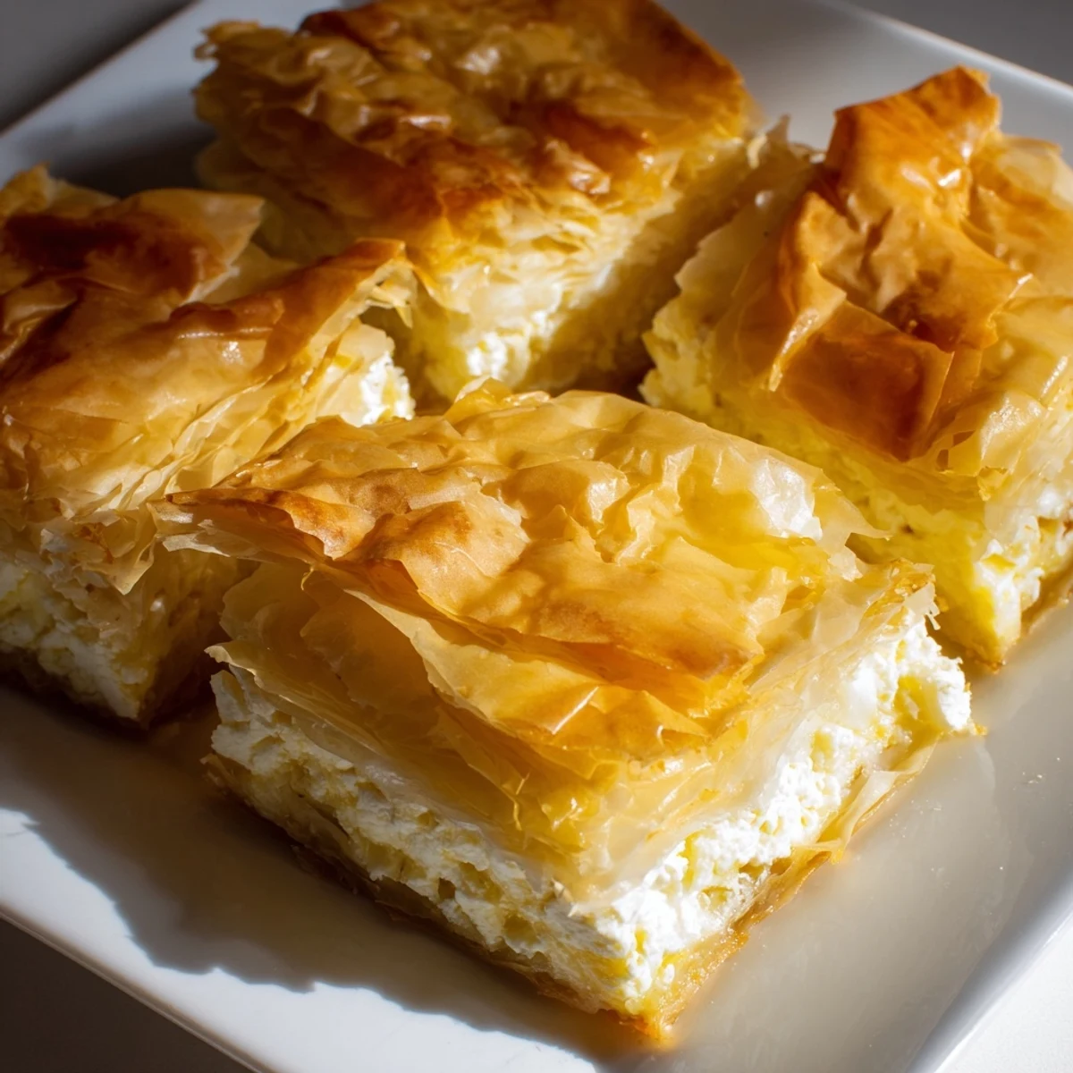 Golden-brown Bulgarian Banitsa, a flaky savory pastry, promising a rich feta cheese filling.