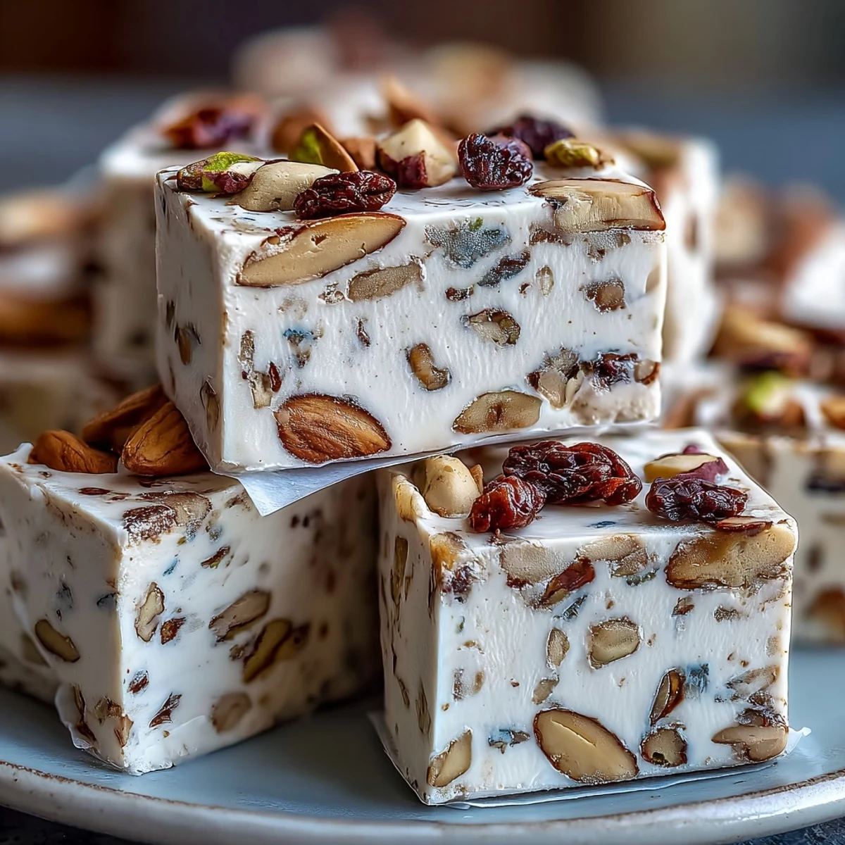 Soft, glossy hojicha nougat with earthy green tea flavor, crunchy nuts, and a delicate vanilla aroma in every bite.