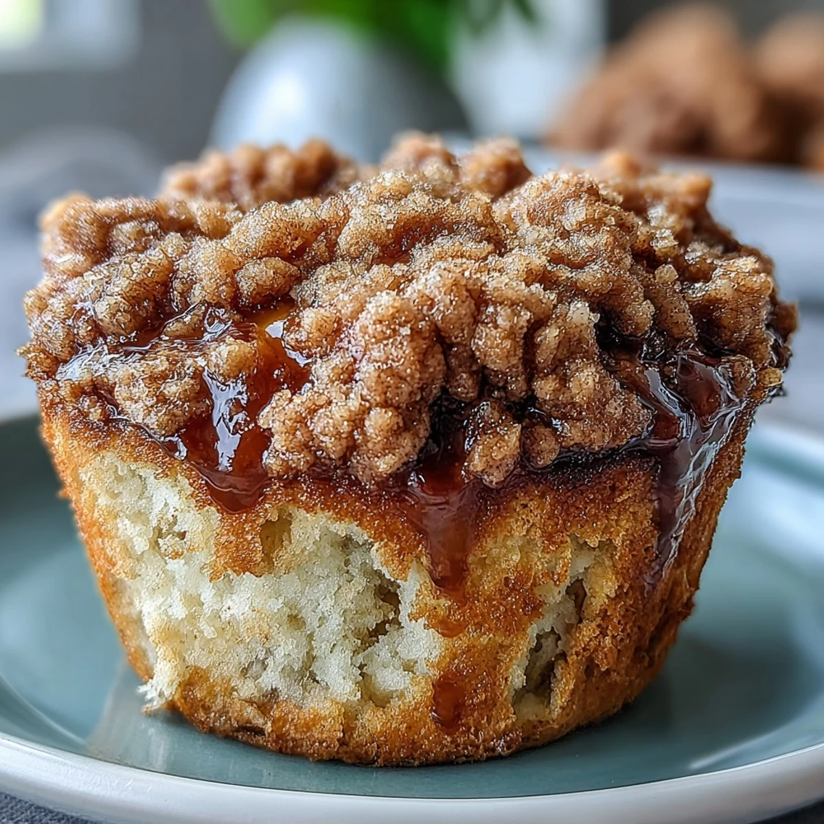 Golden-brown sourdough banana muffins with a crunchy cinnamon streusel topping, perfect for breakfast.  