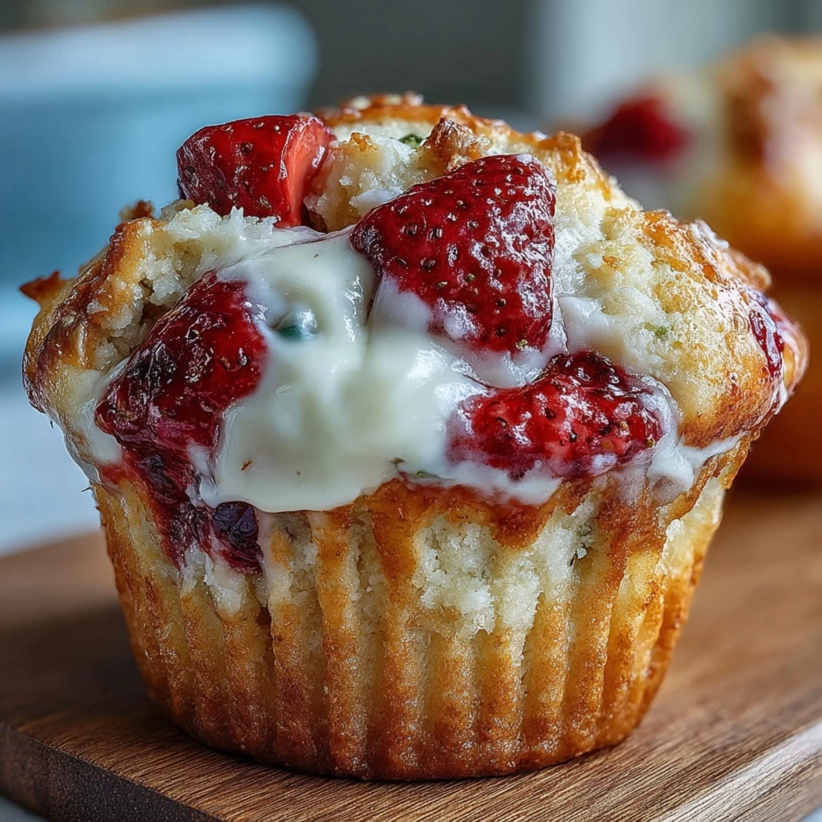 Homemade strawberry Greek yogurt muffins with tender crumb and vibrant berry pieces, great for sharing or enjoying on the go.
