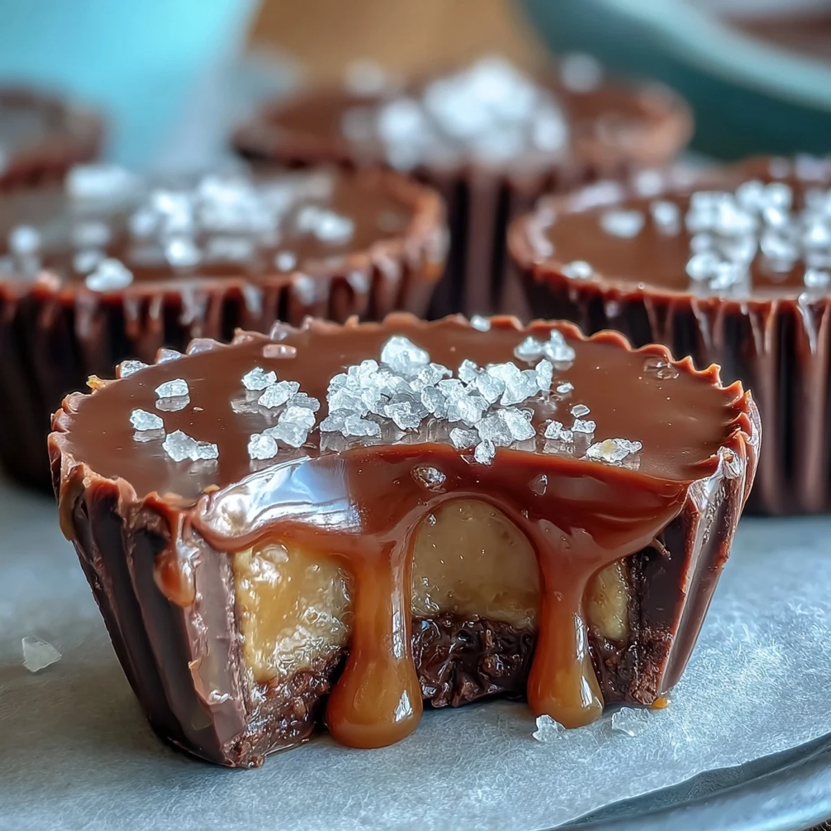 Gooey salted caramel center nestled in creamy peanut butter, encased in rich chocolate with sea salt.  