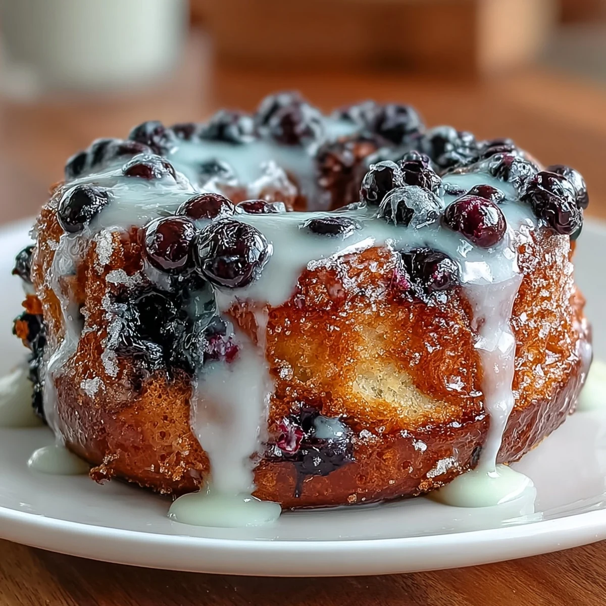 Soft, naturally leavened baked donuts with swirls of blueberry and bright lemon flavor, finished with a glossy citrus glaze for a delightful breakfast treat.
