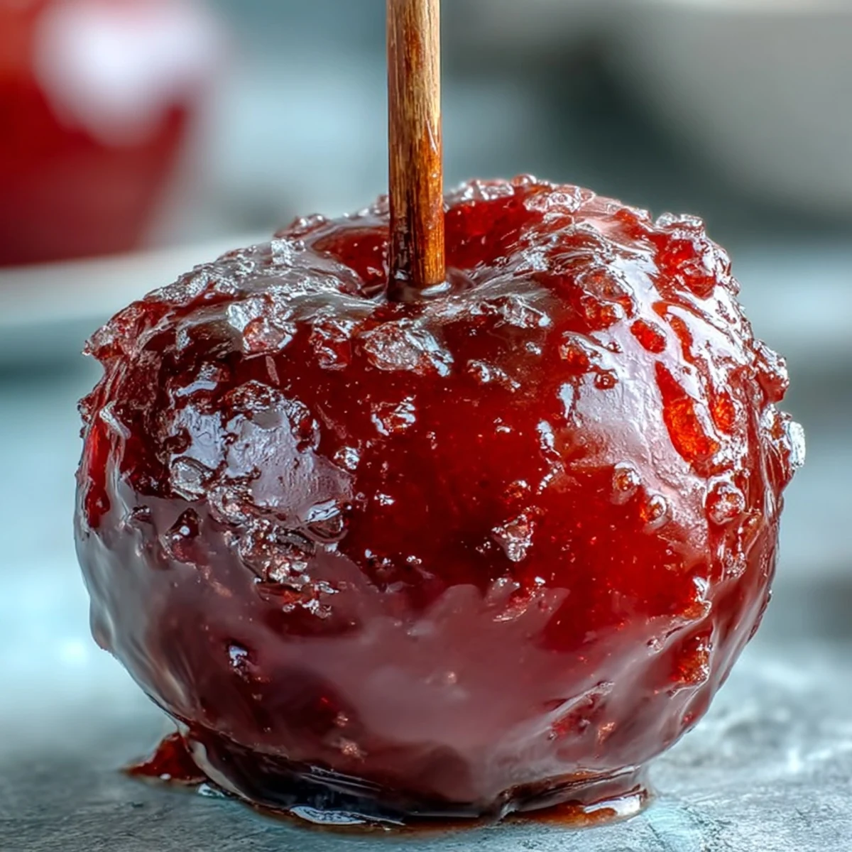 Bright red candy-dipped mini apples, each on a wooden stick—crisp, sweet, and irresistibly charming for any celebration.