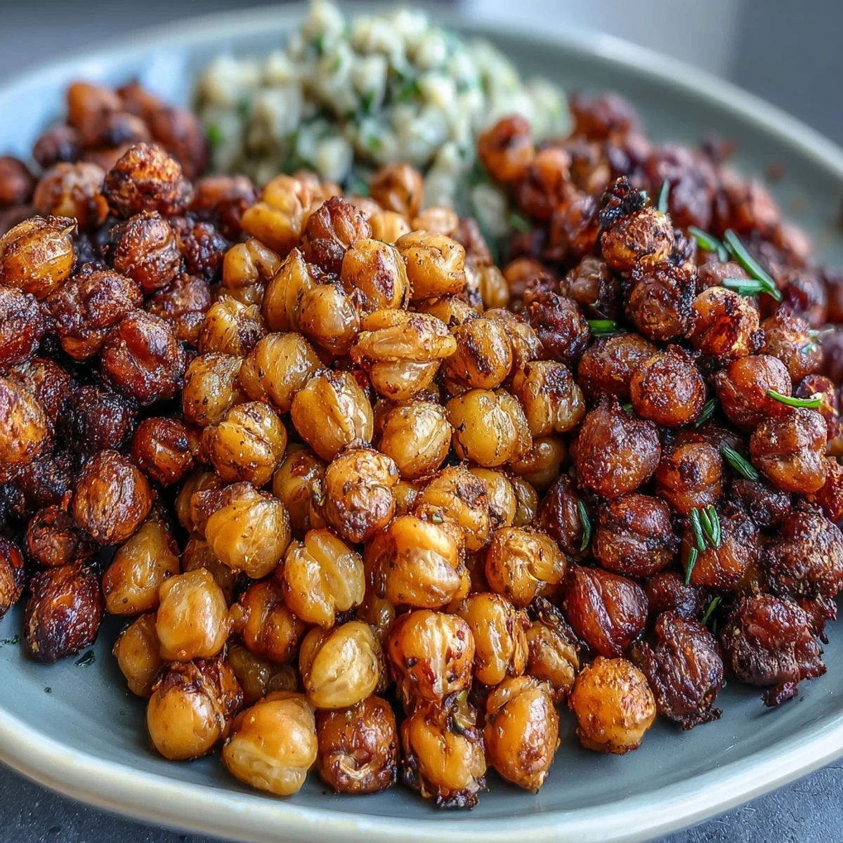 Crispy baked chickpeas in three flavors: sea salt, smoky paprika, and spicy chili lime.