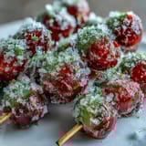 Frozen grape skewers coated in zesty lime sugar, a refreshing summer treat on a stick.
