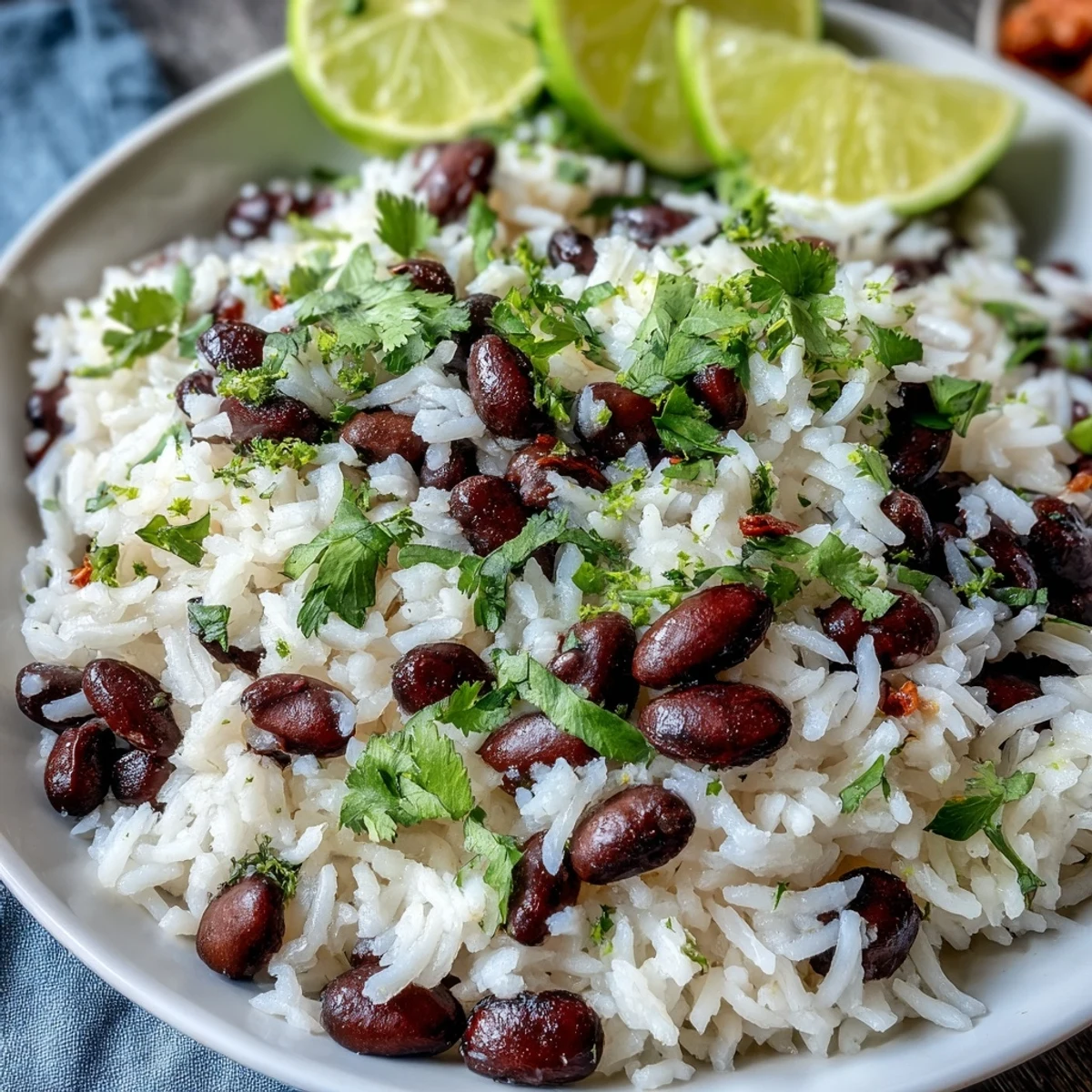 Fluffy coconut lime rice dish with fresh cilantro and hearty black beans.