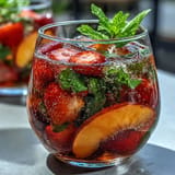 Refreshing alcohol-free peach berry sangria bursting with colorful fruit.