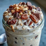 Decadent, healthy Protein Cookie Dough Overnight Oats ready for breakfast enjoyment.