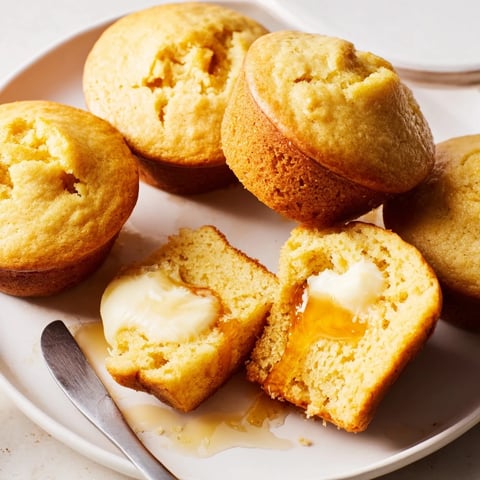 Tender sweet cornbread muffins with honey butter, perfect for brunch or snacking.  