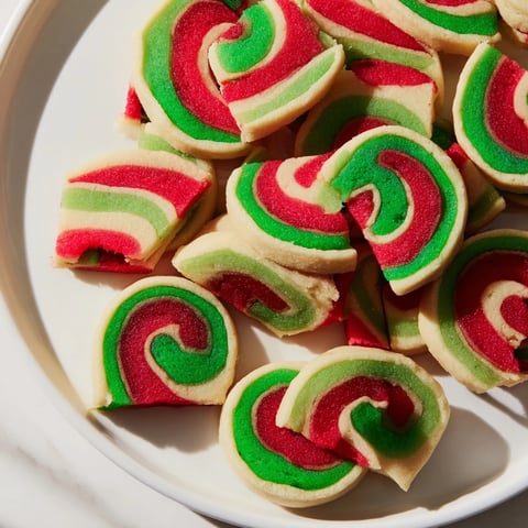 Swirling red and green Holiday Pinwheel Cookies, ready to be sliced, perfect for Christmas treats.
