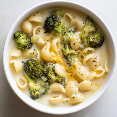Steaming bowl of One-Pot Broccoli Cheddar Ditalini Soup, rich with melted cheese and tender broccoli florets.