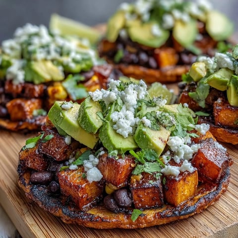 Black Bean and Sweet Potato Tostadas on a plate with lime wedges and fresh cilantro garnish for a vibrant meal.