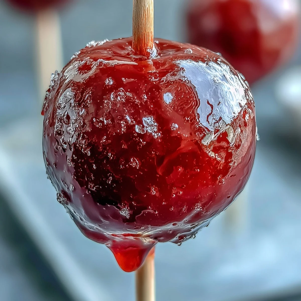 Vibrant red candy shell glistening on tiny, crisp apples—fun, bite-sized treats perfect for kids' parties and festive gatherings.