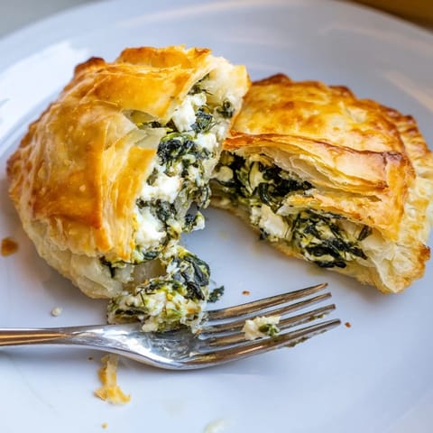 Golden Savory Spinach and Feta Hand Pies served with tangy tzatziki, perfect for sharing!  