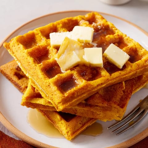 Deliciously fluffy cornmeal waffles served warm with butter and fresh fruit toppings.  