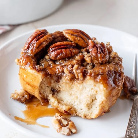 Indulge in warm Maple Pecan Sticky Buns with cinnamon swirls and rich topping.  