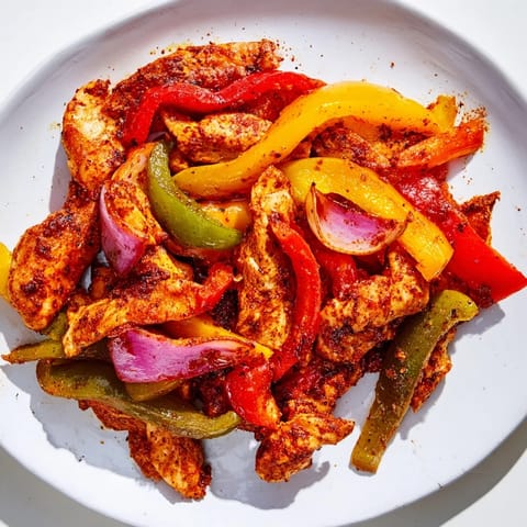 Vibrant image of sheet pan chicken fajitas with colorful peppers and onions, ready for a delicious meal.