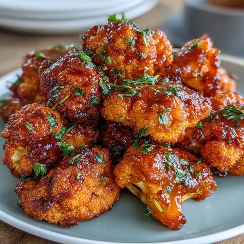 Crispy air fryer cauliflower wings tossed in spicy Buffalo sauce, a healthy vegetarian appetizer perfect for game day.  