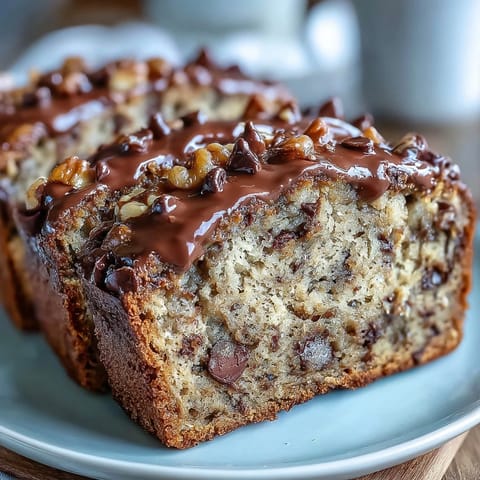 Wholesome banana bread infused with protein powder, ripe bananas, and melty dark chocolate chips, ideal for post-workout energy.  