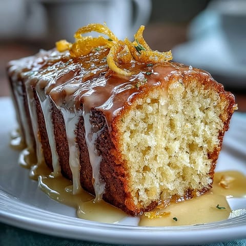 Bright lemon-infused pound cake drizzled with tangy Limoncello glaze, topped with fresh lemon zest for a vibrant finish.  