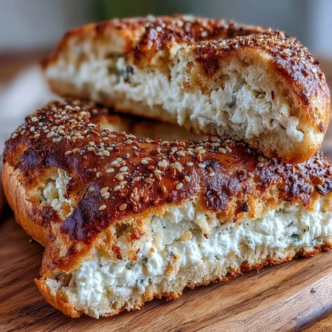 1. Soft, chewy cottage cheese protein bagels with golden crust, perfect for a high-protein breakfast or snack.  