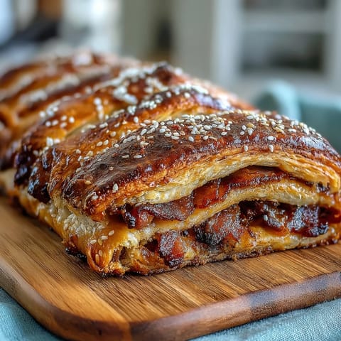 Golden puff pastry-wrapped cocktail sausages ready for game day, served with tangy mustard dip for dipping.